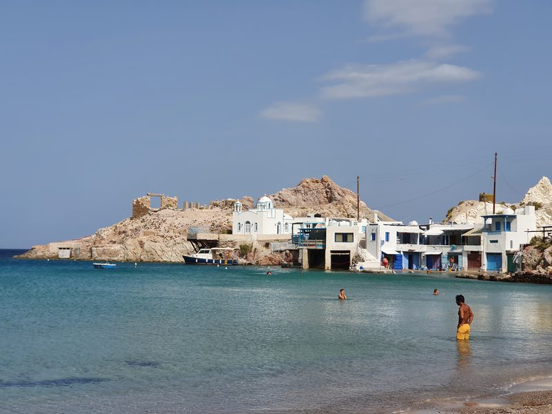 A small beach to swim in a fishing village on Milos